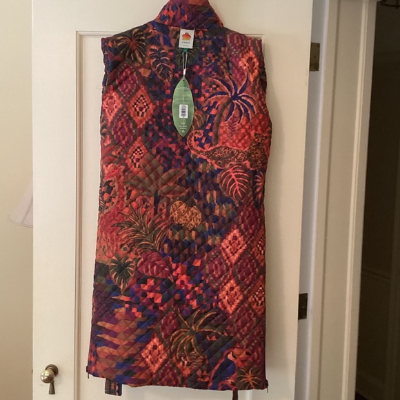 FARM Rio Mixed Patchwork Midi Reversible Puffer Jacket w/Belt Side Zipper Vents - Picture 11 of 16